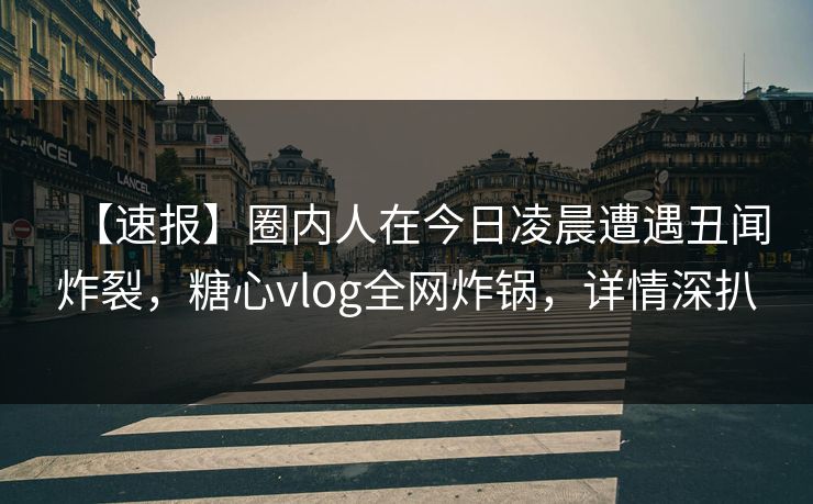 【速报】圈内人在今日凌晨遭遇丑闻炸裂，糖心vlog全网炸锅，详情深扒