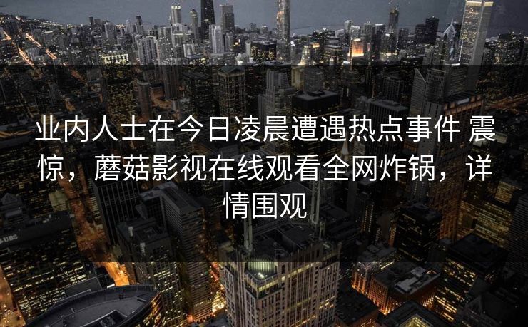 业内人士在今日凌晨遭遇热点事件 震惊，蘑菇影视在线观看全网炸锅，详情围观